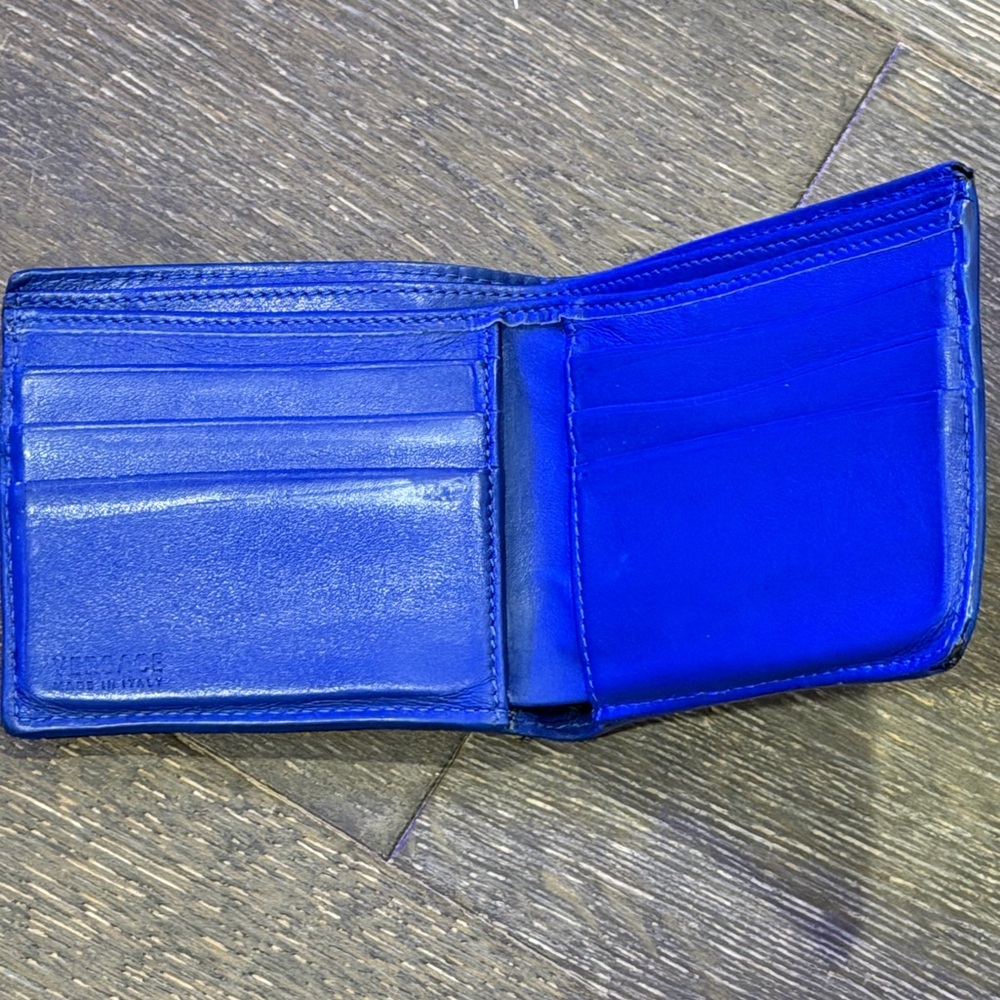 Versace Royal Blue Embossed Leather Card Holder - Picture 2 of 6